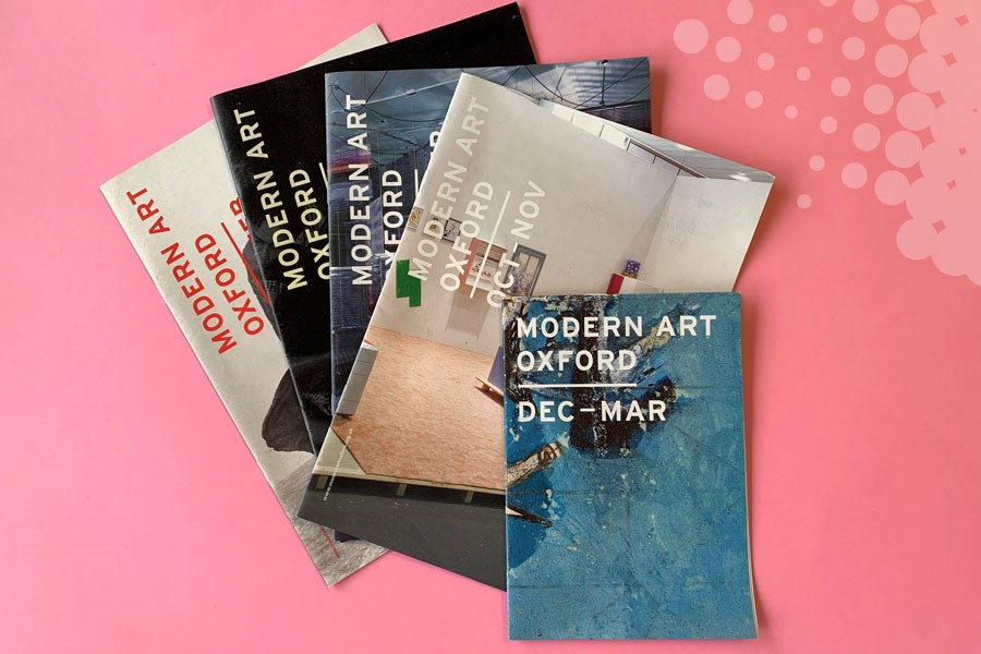 selection of printed exhibition programmes for Modern Art Oxford